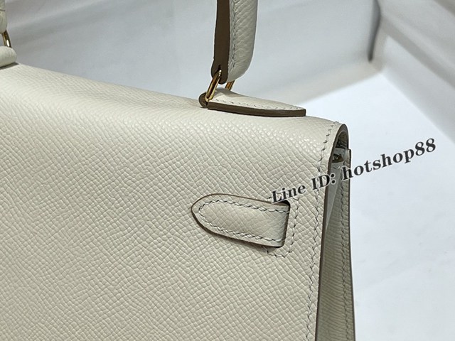 Hermes專櫃新款奶昔白進口epsom皮手提女包 愛馬仕Kelly女包中古款大耳朵 ttd1502